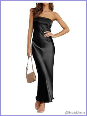 Satin Strapless Backless Bodycon Maxi Dress Formal